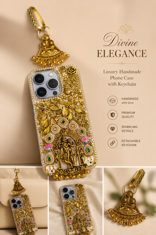 Premium Antique Gold Radha Krishna Mobile Cover
