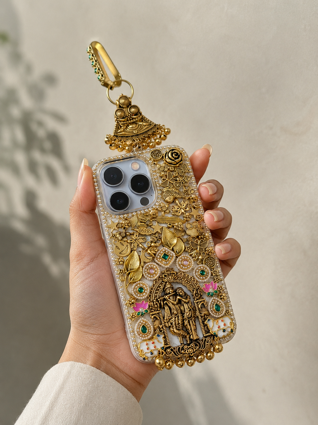 Premium Antique Gold Radha Krishna Mobile Cover
